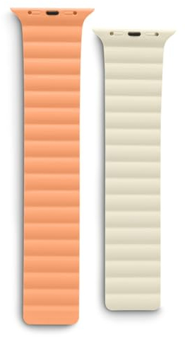 Hama Armband für Apple Watch 38/40/41mm (passend für Apple Watch 9/8/SE/7/6/5/4/3/2/1, Magnetarmband, Silikon Look, Quick Change, flexibles Wechselarmband) orange-beige