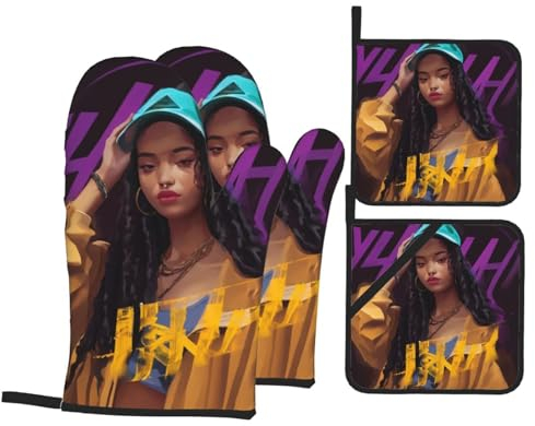 Guanti da forno personalizzati Black Girl (set di 4), guanti da forno resistenti al calore, essenziali per la cucina, morbidi e spessi, proteggono le mani, facili da cucinare