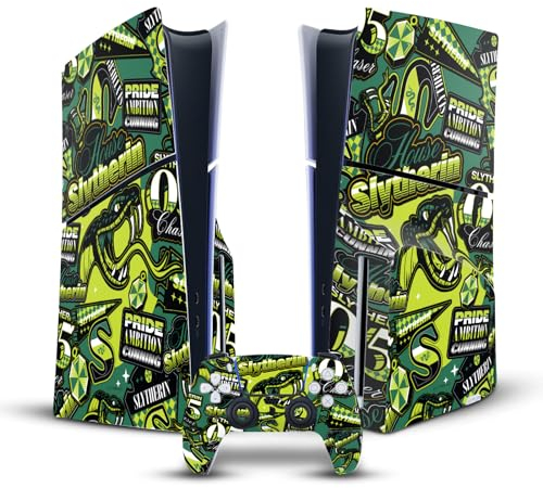 Head Case Designs Offizielle Harry Potter Slytherin Muster Grafiken Vinyl Haut Gaming Aufkleber Abziehbild kompatibel mit Sony Playstation 5 PS5 Slim/Pro Disc Edition Console & DualSense Controller