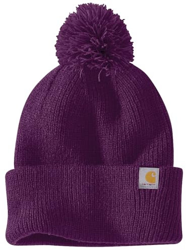Carhartt Bonnet en Tricot avec Pompon pour Femme 106003, Aubergine, Taille Unique