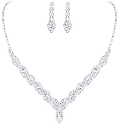 PLABBDPL Set di Gioielli da Sposa Strass Collana con Ciondolo Strass Perla con Ciondolo Orecchini Prom Bridal Bridesmaid Gioielli Set