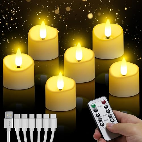 Velas LED recargables con mando a distancia 6 piezas, velas de té sin llama con función de temporizador automático, velas a pilas para bodas, fiestas, Halloween, Navidad, decoración del hogar