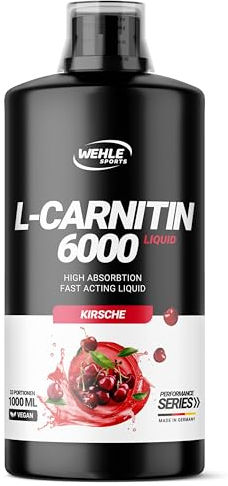 L-Carnitine 6000 Liquid (1000 ml) - Extra hochdosiert mit 6000 mg reinem L-Carnitin pro Tagesportion - Amino Workout Drink - Leckerer Geschmack - Vegan - Wehle Sports (1000ml, Kirsche)