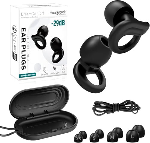 Hearprotek Tapones Oidos Ruido Dormir, 29db Tapones Oidos Reducción de Ruido Protección Auditiva Reutilizable de Silicona,Dormir,Avion,Musicos,Trabajo, Estudiar (1 Par, Negro)