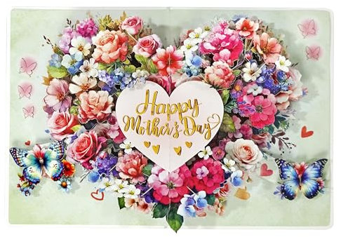 CUTPOPUP Blumen Herz - Karte Muttertag, Geburtstagskarte, Geburtstagskarte Frau, Muttertag Karte, Geburtstagskarten (Happy MD - Flowers Heart) US8SD224DE