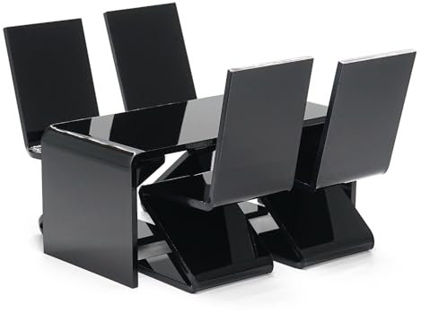 Odoria Puppenhaus Tisch und Stühle Miniatur: 1/12 Maßstab Acryl Schreibtisch Schwarz für Büro Schule Laptop Computer - Mini Möbel Modern Wohnzimmer Esszimmer DIY