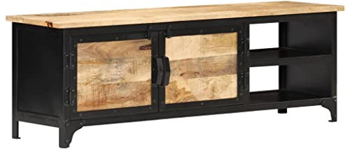 Meuble TV 120x30x40 cm Bois Massif de manguier,Meuble TV Design Industriel en Bois Massif Rangement Salon Meubles TV, Banc TV