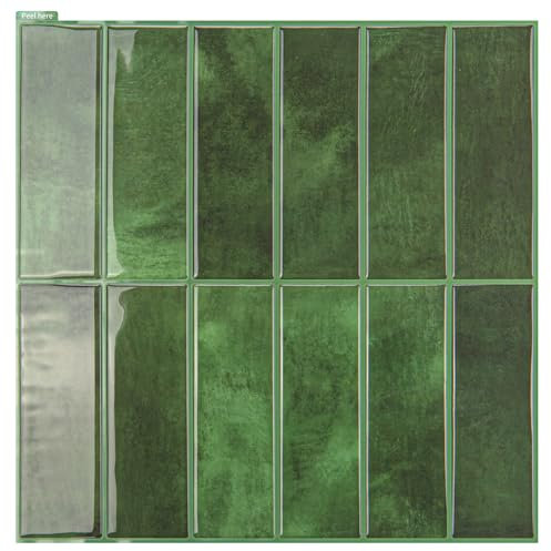 Art3d Lot de 10 feuilles de carreaux muraux autocollants rectangulaires pour cuisine, salle de bain, salon - Motif crédence - 30 x 30 cm - Vert clair