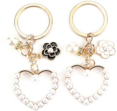 Porte clés élégant, lot de 2, motif cœur imitation perle, Porte clés d'amitié, cadeau pour sœurs, cadeau mère-fille,Porte clef fleur