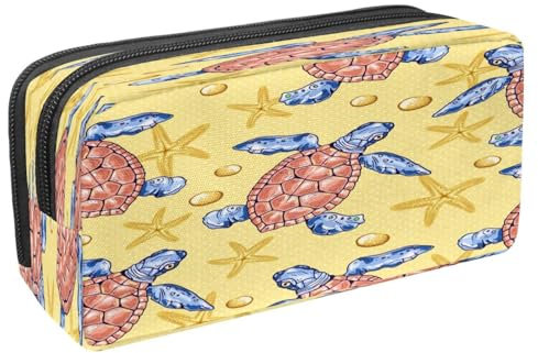VAPOKF Federmäppchen Federmäppchen Student Briefpapier Tasche mit Reißverschluss für Jungen Mädchen Schul- und Bürobedarf, Vintage Grunge Segelabenteuer, Schildkröte und Seestern am Strand,