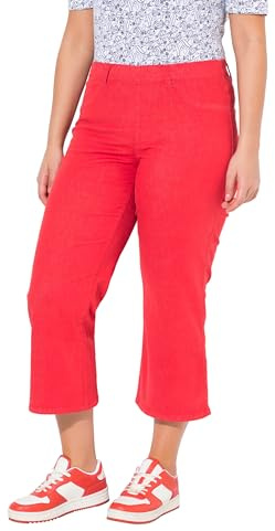 Ulla Popken Damen große Größen Übergrößen Plus Size Jeansculotte Mary, weites Bein, Elastikbund neon rot 50 839577520-50
