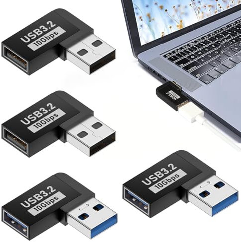keyxer Adaptateur et Prise coudée Fashion 3.2 à 90 degrés (4 pièces) – Convertisseur en L pour PC/Ordinateur Portable, Adaptateur coudé vers l'arrière avec Angle USB, Prise coudée USB à 90 degrés