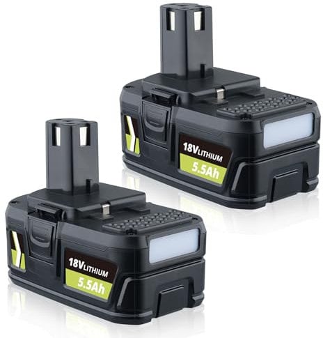 2 pack 18V 5.5Ah P108 Lithium Ion Battery replacement for Ryobi 18V Battery P108 RB18L50 RB18L40 RB18L25 RB18L20 RB18L15 RB18L13 P102 P103 P104 P105 P106 P107, Compatible with Ryobi 18V Power Tools