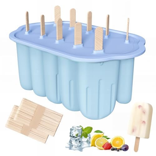 Bugucat Eisformen Silikon 10 Eisformen Eis am Stiel,Wiederverwendbar Popsicle Formen, BPA Frei, Ice Cream Mold mit Stiel, DIY Eiscreme Mold für Kinder und Erwachsene