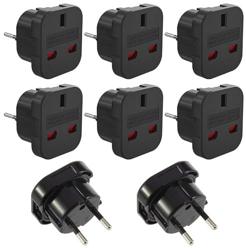 8 pz Convertitore da spina UK a EU 0-250 V 10 A Adattatore da spina UK a Europeo, Spina Inglese a Spagnolo, Adattatore da Viaggio UK a UE/DE/FR/IT/ES Travel Adapter