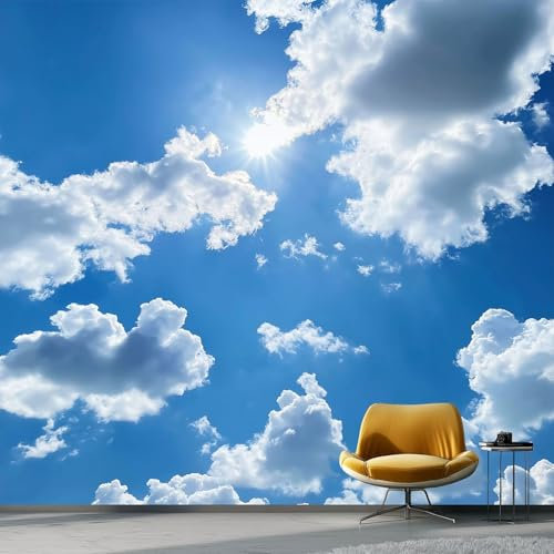 Photo Wallpaper Nature Blue Sky and White Clouds Pattern, 200 x 140 cm Large 3D Effect Mural Panoramic for Bedroom Living Room Dining Room, Blue Sky Print Home Decoration