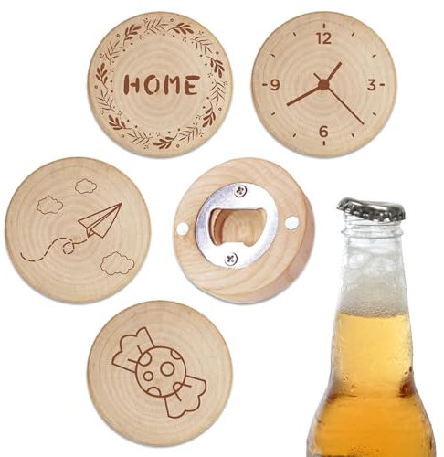 Trsnzul 4 pièces Décapsuleur en Bois, Décapsuleur en Acier Inoxydable, Décapsuleur Personnalisé, Durable et Portable, Adsorbable, Excellent Cadeau Pour Les Hommes