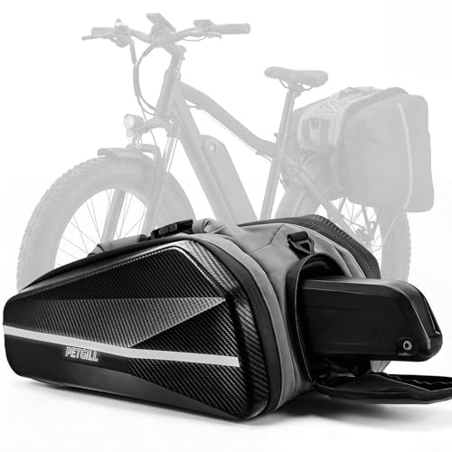 PETGILL E-Bike Akku Tasche, 40L Hartschale wasserdichte Gepäckträgertasche für Elektrofahrrad mit Reflektorstreifen und Schultergurt, Fahrradtasche für E-Bikes, E-Bike Zubehör