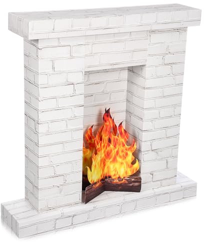 AmazingSpark 1 Set Weihnachten Wellpappe Kamin 35,5 x 29 x 8 Zoll Karton Kamin mit 3D Feuer Flamme Requisite 3D Lebensgröße Karton Ausschnitt Aufsteller für Weihnachtsfeier Dekorationen (Weiß)