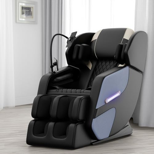 GDFStudio Full Body Massage Chair Recliner with Zero Gravity, Air Pressure Massage, Heat Therapy, Foot Rollers, Bluetooth, for Home/Office Use, Ideal Wellness Gift, Blue A