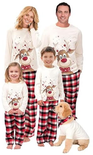 Christmas Pyjamas Family Matching Xmas Pajamas Long Sleeve Top And Pant Sets Loungewear Holiday Pajamas Pjs Sleepwear(Style A,Women,M)