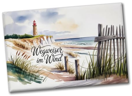 Ostsee Kap Arkona Leuchtturm Souvenir Magnet - Wegweiser im Wind Souvenir Magnet mit maritimem Spruch passend als Reisesouvenir