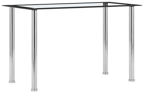 pokgdf Table en verre durable et stable avec cadre en acier inoxydable, table à manger classique pour cuisine et salle à manger avec plateau lisse en verre trempé noir et transparent, 120 x 60 x 75 cm