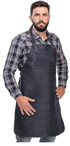 DFGBAPKBL Delantal resistente Delantal de cuero sintético impermeable con cuello ajustable for barbacoa al aire libre, carnicero, zapatero, trabajo bolsillo
