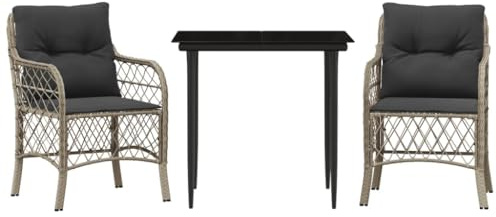 pokgdf Wetterbeständiges Bistro-Set für den Außenbereich, 3-TLG. Gartenmöbel Set Poly Rattan mit gepolsterten Kissen und Tischplatte aus Hartglas, Bistro-Set PE-Rattan mit abnehmbaren