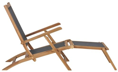 Mengtu Teakholz-Liegestuhl mit abnehmbarem Fußteil, Schwarz, 152 x 60 x 90 cm - Garten und Terrasse 47410