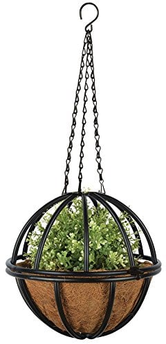 Esschert Design Hanging Basket Kugel mit Metallgestell, Ø 25cm, mit Kokoseinlage, Höhe 13 cm, mit Aufhängekette