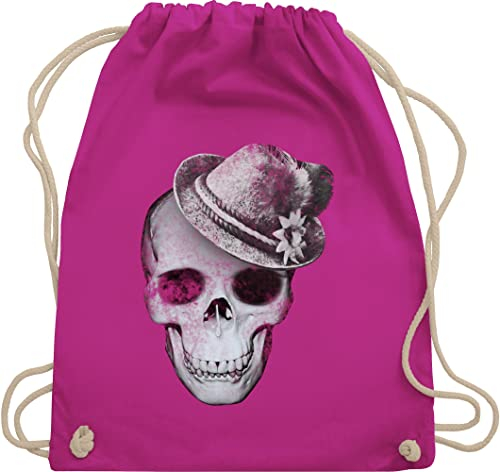 Shirtracer Turnbeutel Rucksack - Kompatibel Oktoberfest Tasche - Totenkopf mit Filzhut - Unisize - Fuchsia - oktoberfest-tasche trachtenrucksack bayrische skull umhängebeutel trachtentaschen bayrisch