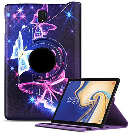 Samsung Galaxy Tab S4 10.5 Case, Leather 360 Degree Rotating Smart Stand Folding Folio Case Cover for Samsung Galaxy Tab S4 10.5 inch SM T830 (Wi-Fi)/ T835 (4G LTE) (Butterfly On Blue)