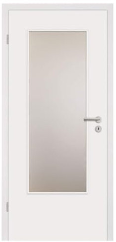 HORI® Zimmertür Komplettset mit Zarge, Türdrücker und Verglasung I Innentür CPL Weiß mit Lichtausschnitt in Klarglas I Höhe 198,5 cm I DIN links I 1985 x 860 x 100 mm