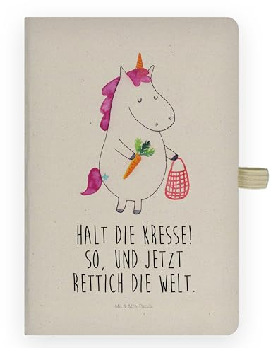 Mr. & Mrs. Panda DIN A4 Baumwoll Notizbuch Einhorn Gemüse - Geschenk, Kariert, Tagebuch, Blanko, Biomarkt, Unicorn, Wochenmarkt, Liniert, Einhörner