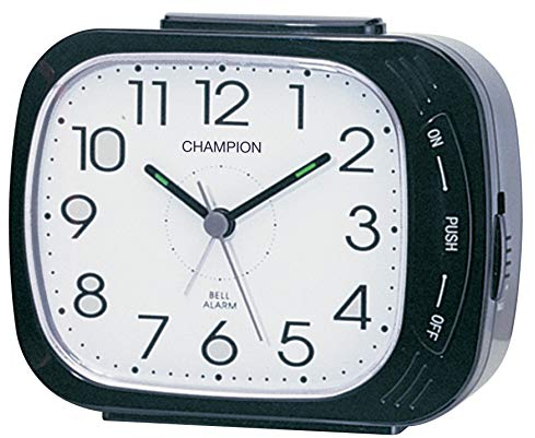 Classic Bold Traditional Black Square Quartz Sweeping Non Ticking Loud Bell Alarm Clock with Adjustable Snooze setting