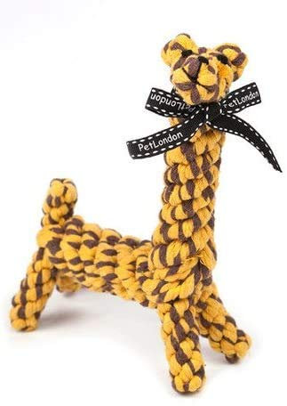Pet London Teething & Chewing Rope Toy Animals - 100% Natural Cotton Mix Flossing & Teething Rope Characters - Panda Elephant Giraffe Flamingo Monkey Rope Animal Friend Characters (Giraffe)