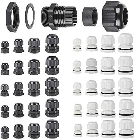 40Pcs Waterproof Cable Gland Conduit Mounts Grey Stuffing Glands Connector M12 M16 M20 M25 (Black & White)