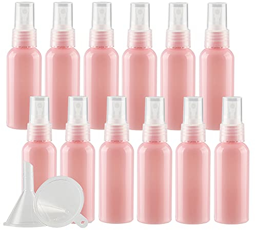 ZEOABSY 96 Pcs Pink 50ml Empty Fine Mist Plastic Spray Bottles Travel Atomiser Bottle Set, Portable Small Refillable Sprayer Bottles with Clear Pump Head, 2 Pcs Funnels