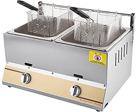 10L/20L Fritteuse Gas-Chip-Friteuse Kommerzielle Bratpfanne, Dicke Edelstahl Fritteuse mit Korb Und Deckel, für Kommerzielle Restaurantfamilie, Leicht zu Reinigen