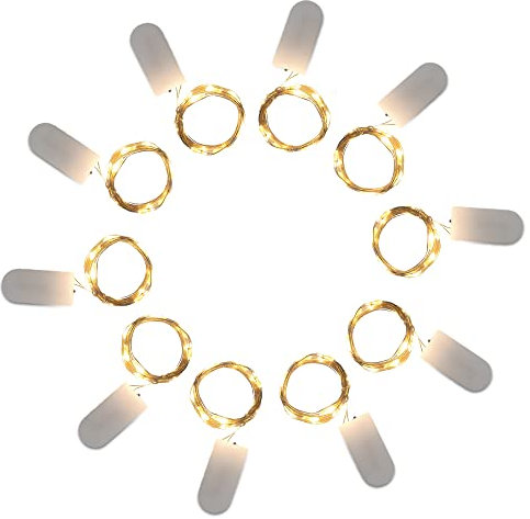 ZoneYan 10 Stück Lichterkette, LED Lichterkette mit Batterie, Lichterkette Innen, Micro Lichterkette Draht, Warmes Licht, 2M, 20LED, Mit 3 Lichtmodi (Ein Lichtmodus)