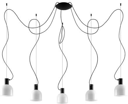 Lucande Pendelleuchte Serina (Modern) in Schwarz aus Glas (5 flammig, E27) - Deckenlampe Esstischlampe Hängelampe Hängeleuchte Wohnzimmerleuchte