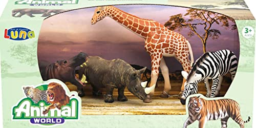 JT-Lizenzen Luna Tierfiguren-Set Wildtiere 4-TLG. Spielfiguren m. Zebra Giraffe Nashorn Nilpferd