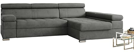 KREATIVE FURNITURE & DESIGN Ecksofa Paulo ecksofa mit schlaffunktion und bettkasten, Wohnzimmer ecksofa, Ecksofa mit Bettkasten, Ecksofa in L-Form (Rechte Seite, hochwertiger Stoff)(Grau)