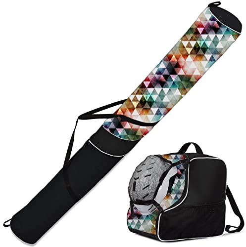 Premium Set Skitasche und Skischuhtasche für 1 Paar Ski-Stöcke-Schuhe-Helm mit Abnehmbarer Netztasche Triangle [053]