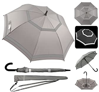 Quick Safety® Stockschirm Automatik-Regenschirm für Damen und Herren Sturmfest-360°Doppelt Reflektierend 105cm Ø Unisex-Design. Quala grey