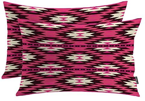 Shrahala Colorful Navajo Pillowcases, Native American Traditional Tribal Design Lumbar Pillow Cover Decorative Blended Double-Sided No Inserts for Bedroom Sofa Living Room Set of 2 (26 x 20 in)
