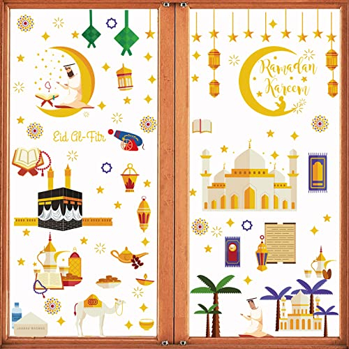 Ramadan Fensteraufkleber, 196 Stück Fensterbild Eid Mubarak, Ramadan Eid Mubarak Dekoration Fensterbilder Stern Halbmond, Ramadan Eid Mubarak Dekorationen, Fensterdeko Muslimische