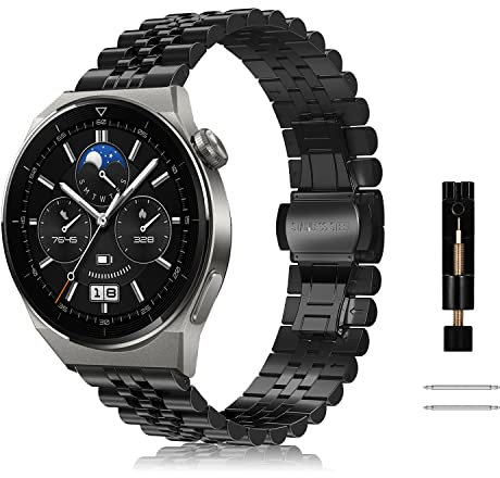 KeeFos 22mm Bracelet Compatible avec Huawei Watch GT6 Pro 46mm/GT6 46mm/GT5 Pro/GT5/GT4/GT3(46 mm), Métal Bracelet pour Huawei Watch Ultimate 2/4Pro 48mm/5/4/3Pro(46 mm) - Noir