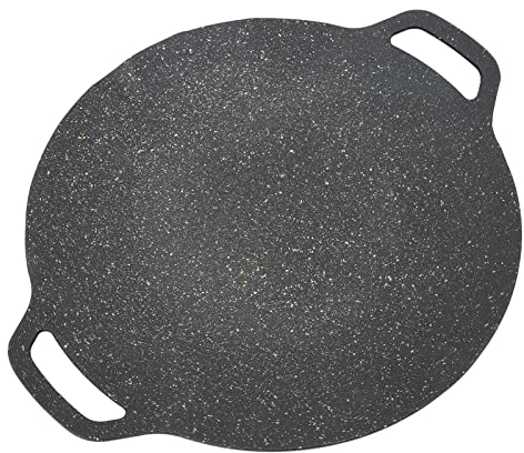VBESTLIFE Koreanischer BBQ-Grill, Koreanische Grillpfanne mit 6-lagiger Antihaftbeschichtung, Runde BBQ-Grillplatte für das Kochen Im Innen- und Außenbereich, Schwarz (34cm)